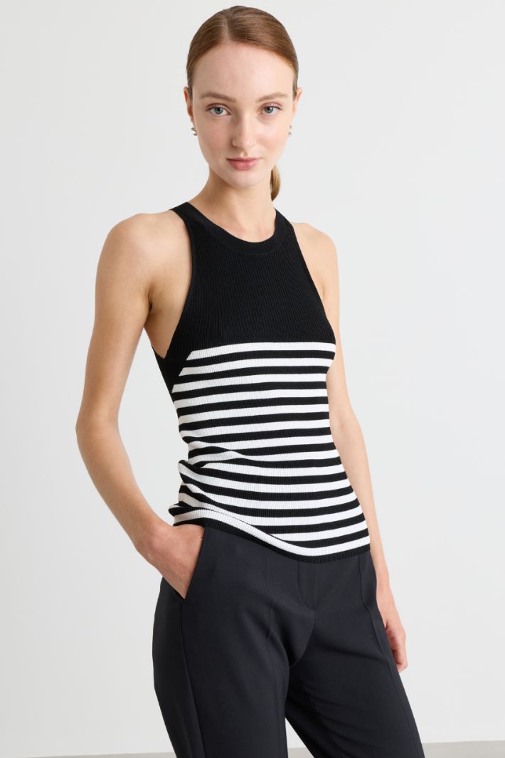 Ribbed top - BLACK WHITE - Intrend - 2