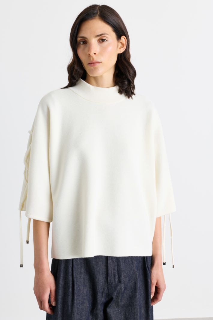 Woven-drawstring jumper - WHITE - Intrend - 2