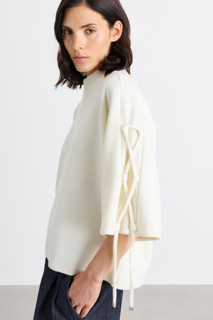 Woven-drawstring jumper - WHITE - Intrend - 3