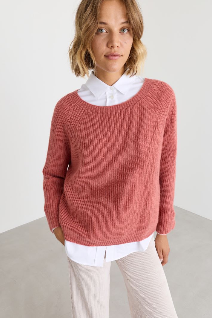 Maglia ampia a costine - BEIGE - Intrend - 3