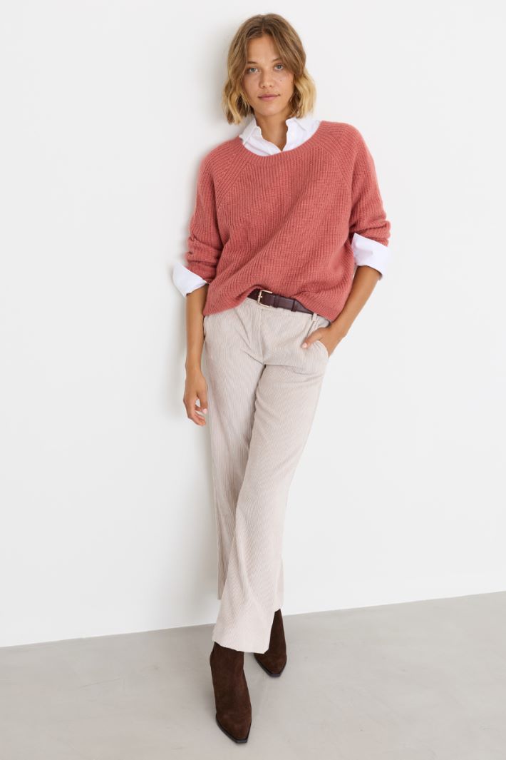 Maglia ampia a costine - BEIGE - Intrend