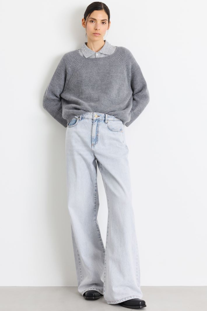 Maglia ampia a costine - GRIGIO - Intrend