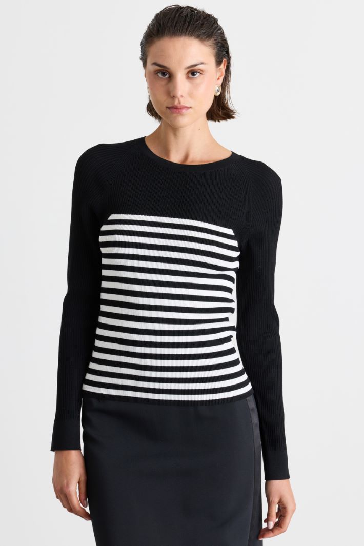 Pull côtelé - NOIR BLANC - Intrend - 2