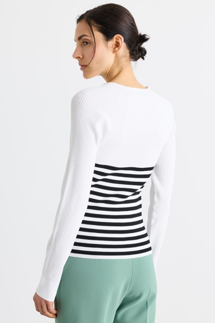 Ribbed-knit jumper - WHITE BLACK - Intrend - 4