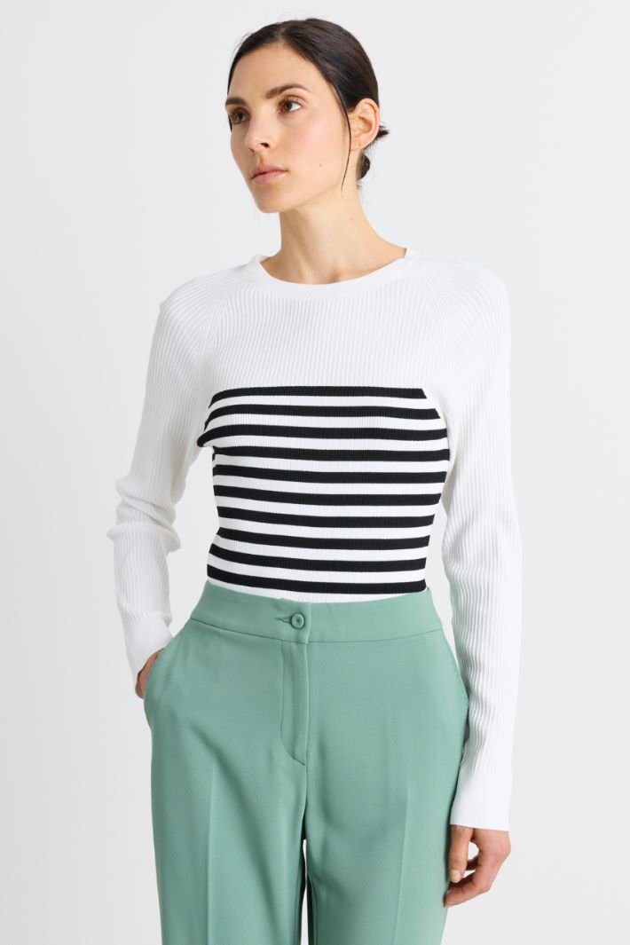 Ribbed-knit jumper - WHITE BLACK - Intrend - 2