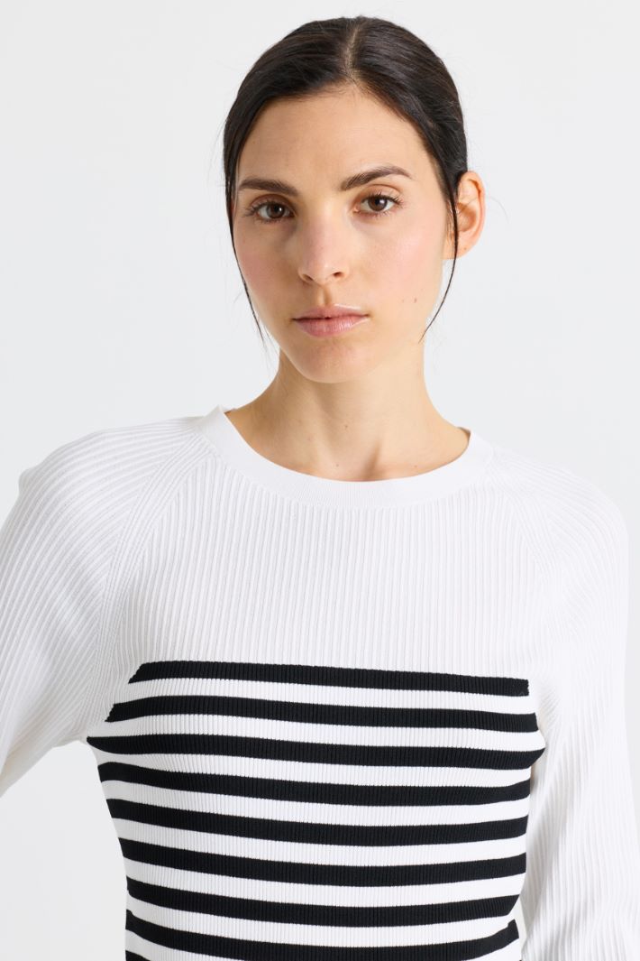 Ribbed-knit jumper - WHITE BLACK - Intrend - 3