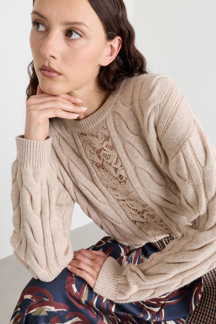 Lace jumper - BEIGE - Intrend - 3