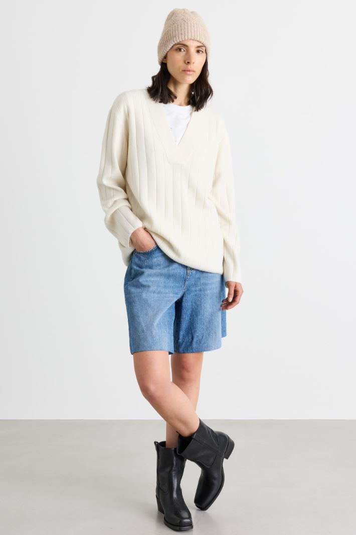 Rib-knit jumper - WHITE - Intrend