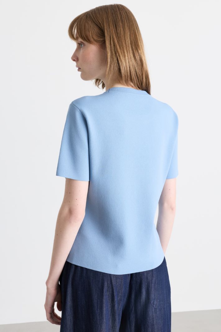 Short-Sleeved Crew-Neck Top - LIGHT BLUE - Intrend - 4
