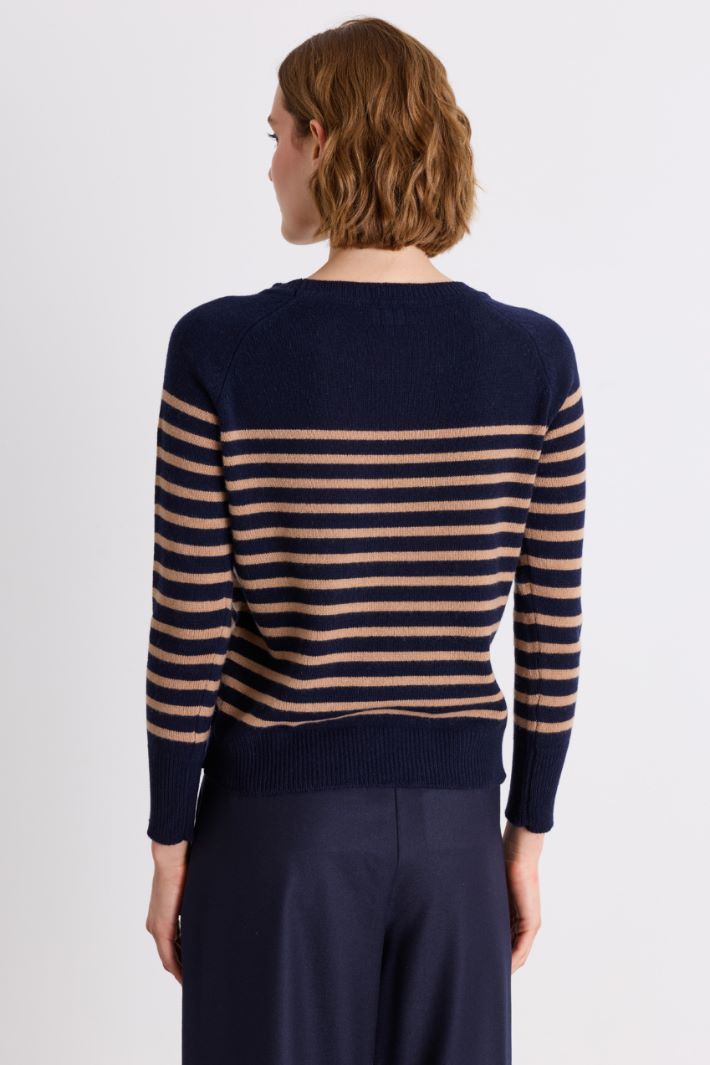 Breton stripe jumper in wool and cashmere - BLUE CAMEL - Intrend - 4