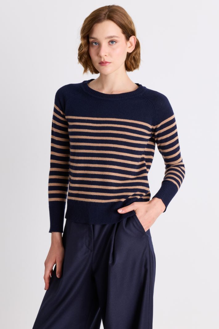 Breton stripe jumper in wool and cashmere - BLUE CAMEL - Intrend - 2