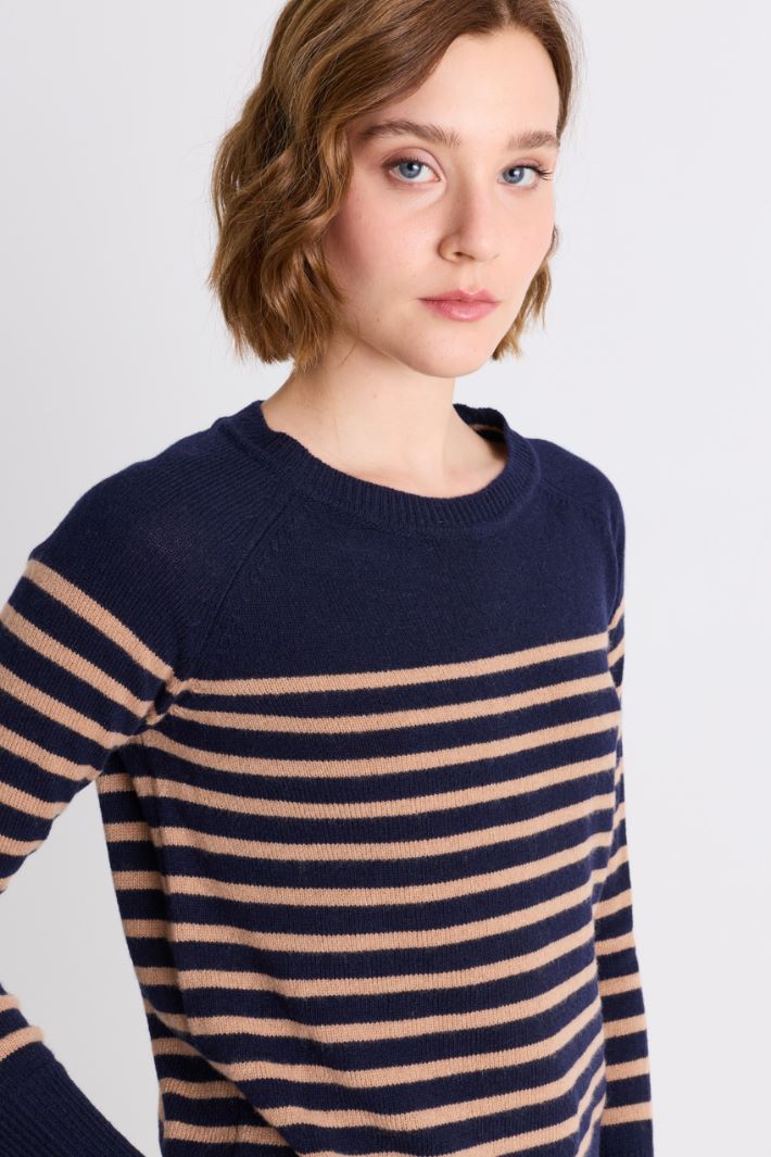Breton stripe jumper in wool and cashmere - BLUE CAMEL - Intrend - 3