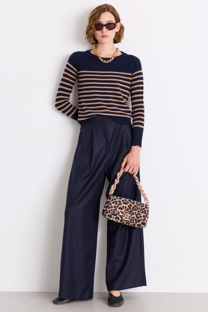 Breton stripe jumper in wool and cashmere - BLUE CAMEL - Intrend