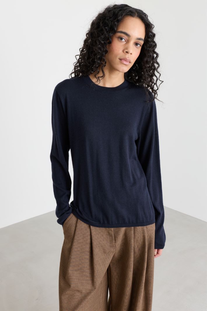 Cashmere round-neck jumper - BLUE - Intrend - 2