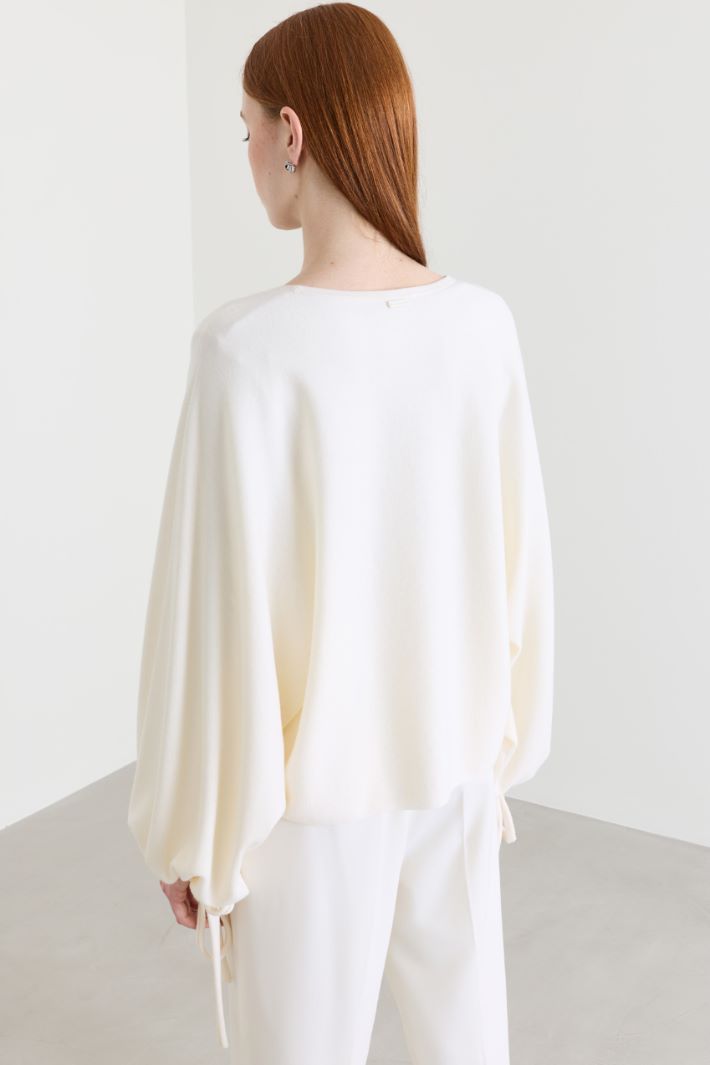 Drawstring-sleeve jumper - WHITE - Intrend - 4