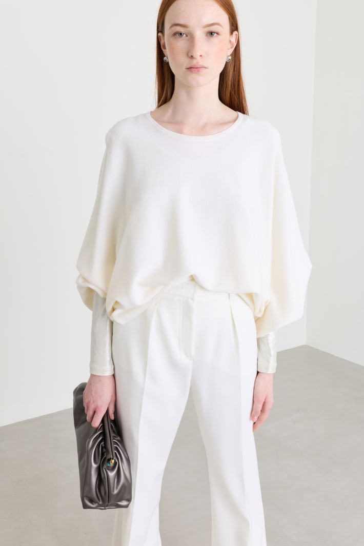 Drawstring-sleeve jumper - WHITE - Intrend - 2