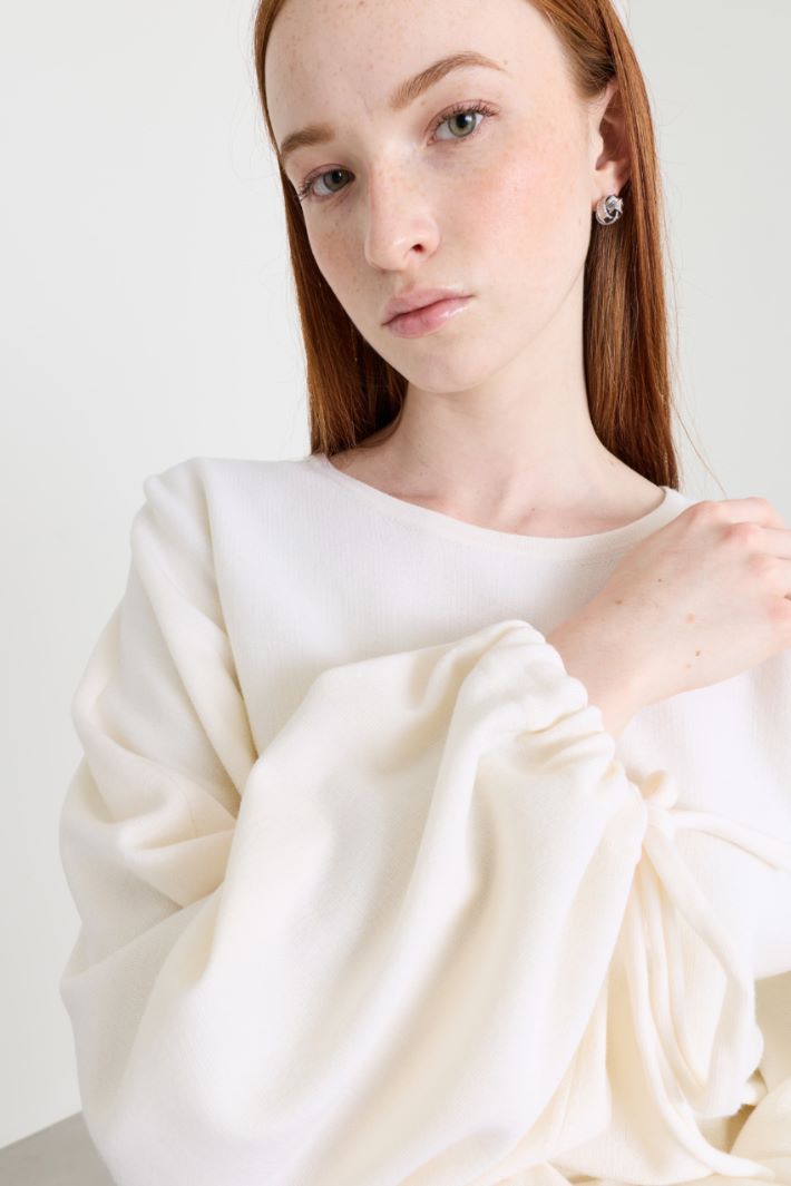 Drawstring-sleeve jumper - WHITE - Intrend - 3