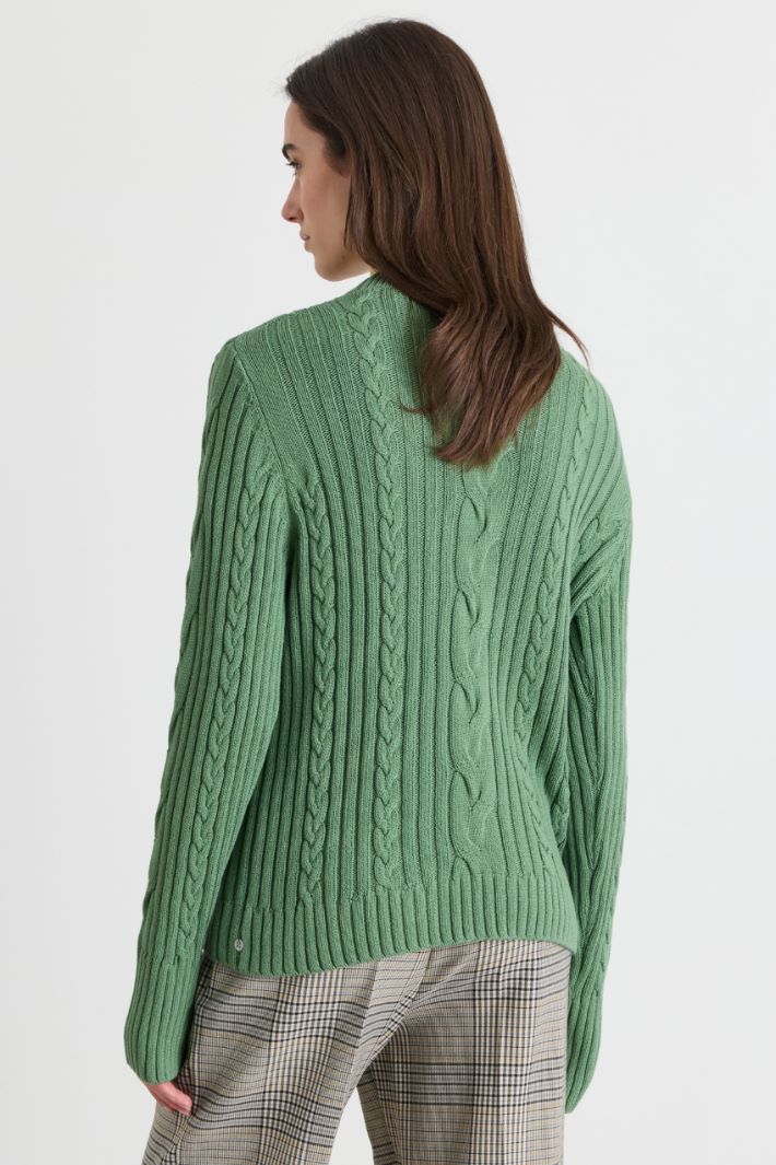 Cable and rib-knit jumper - GREEN - Intrend - 4