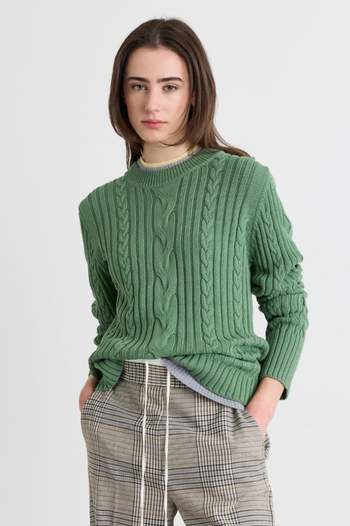 Cable and rib-knit jumper - GREEN - Intrend - 2