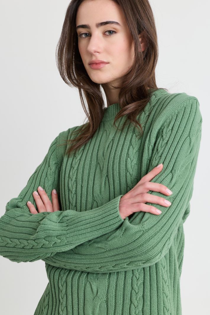 Cable and rib-knit jumper - GREEN - Intrend - 3