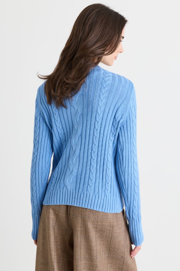 Cable and rib-knit jumper - LIGHT BLUE - Intrend - 4