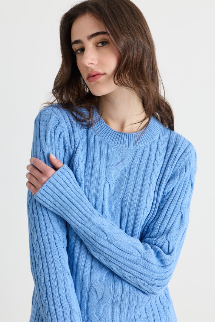 Cable and rib-knit jumper - LIGHT BLUE - Intrend - 2