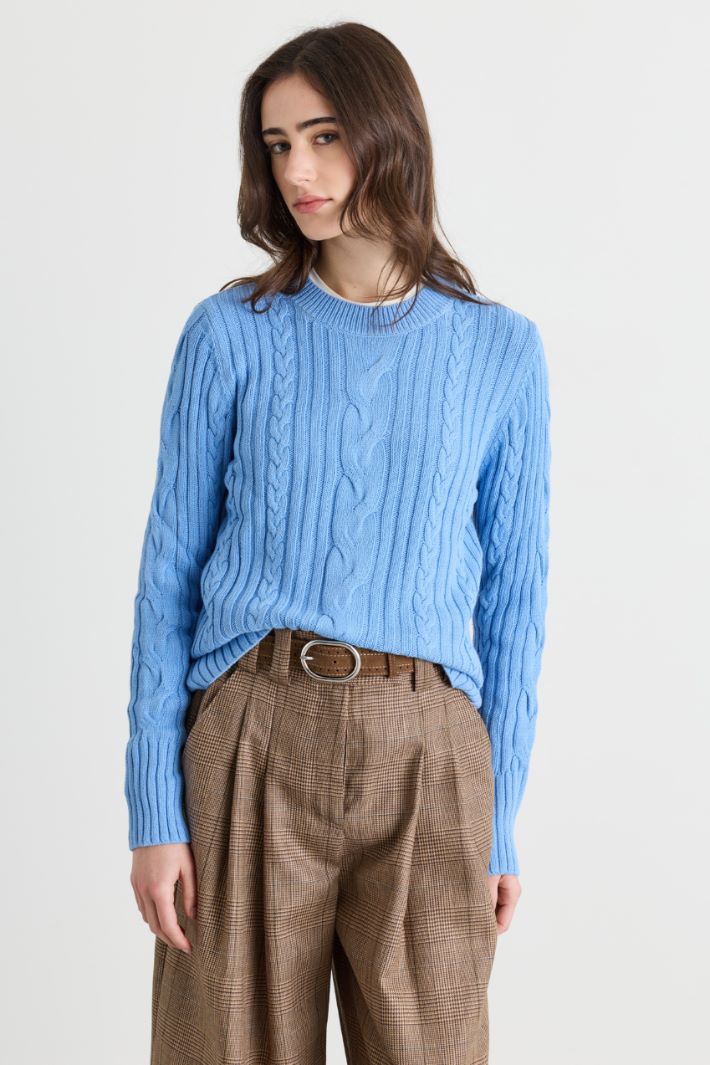 Cable and rib-knit jumper - LIGHT BLUE - Intrend - 3