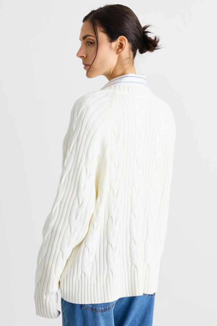 Cable and Rib-Knit Jumper - WHITE - Intrend - 4