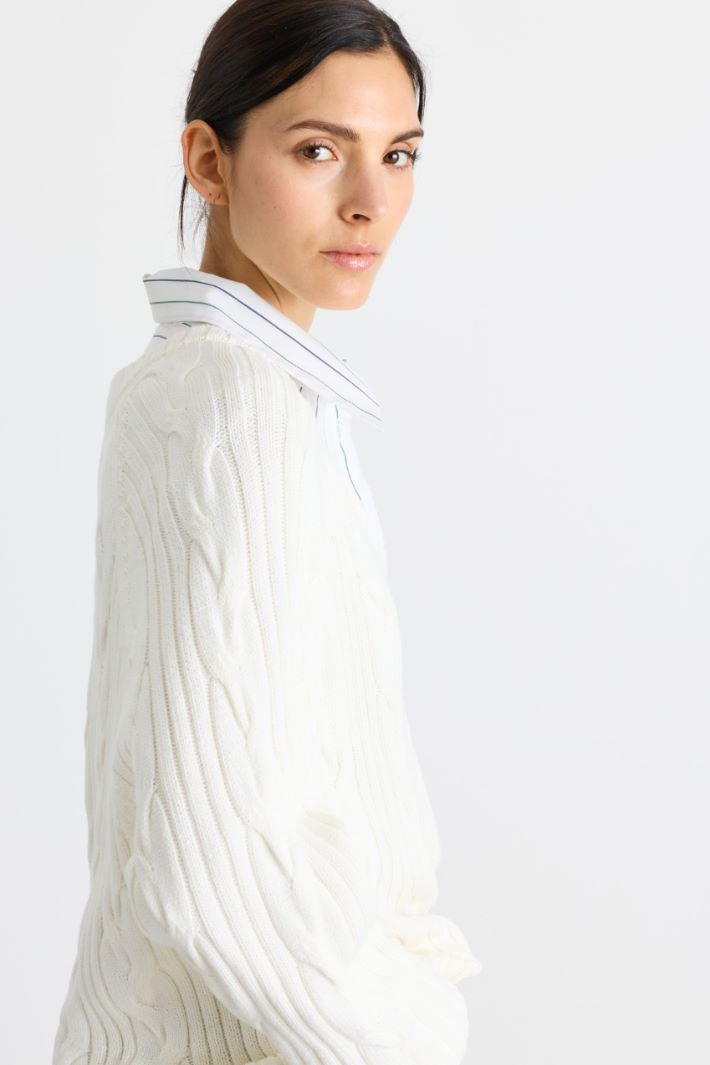 Cable and Rib-Knit Jumper - WHITE - Intrend - 3