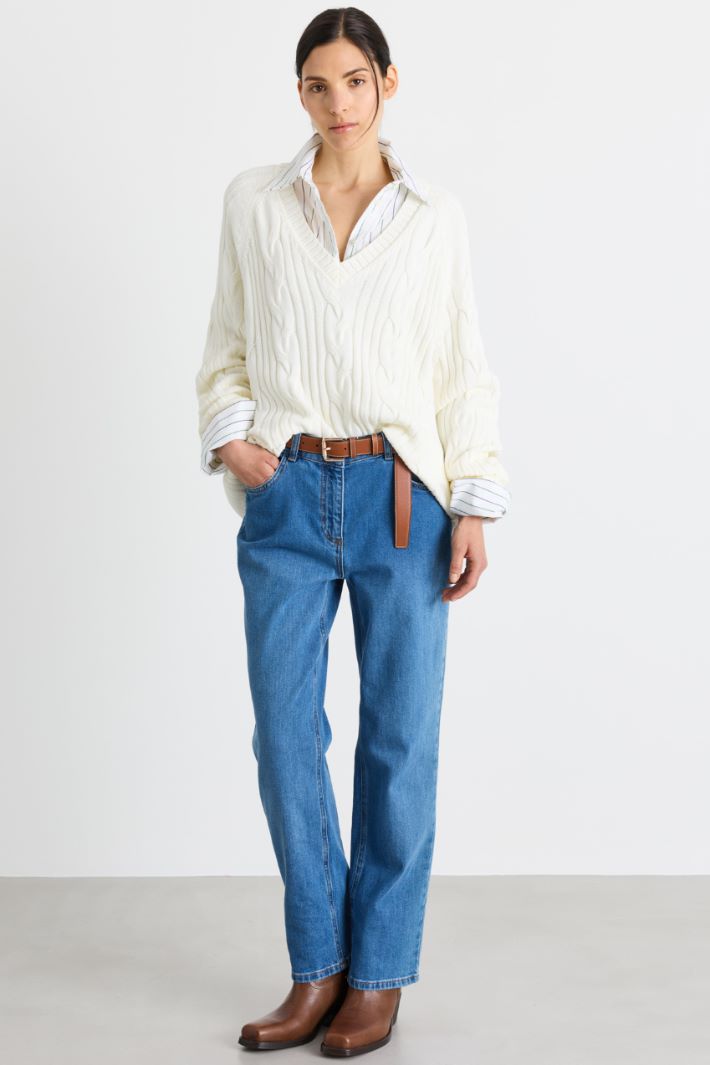 Cable and Rib-Knit Jumper - WHITE - Intrend