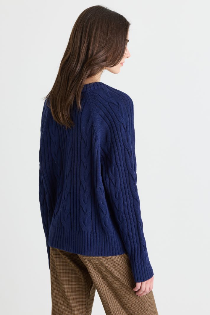 Cable and Rib-Knit Jumper - BLUE - Intrend - 4