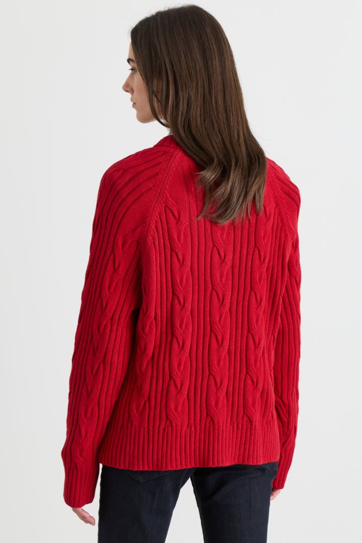 Cable and Rib-Knit Jumper - RED - Intrend - 4