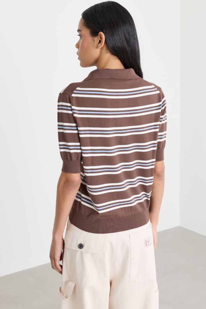 Gestreiftes Strick-Poloshirt - BRAUN - Intrend - 4