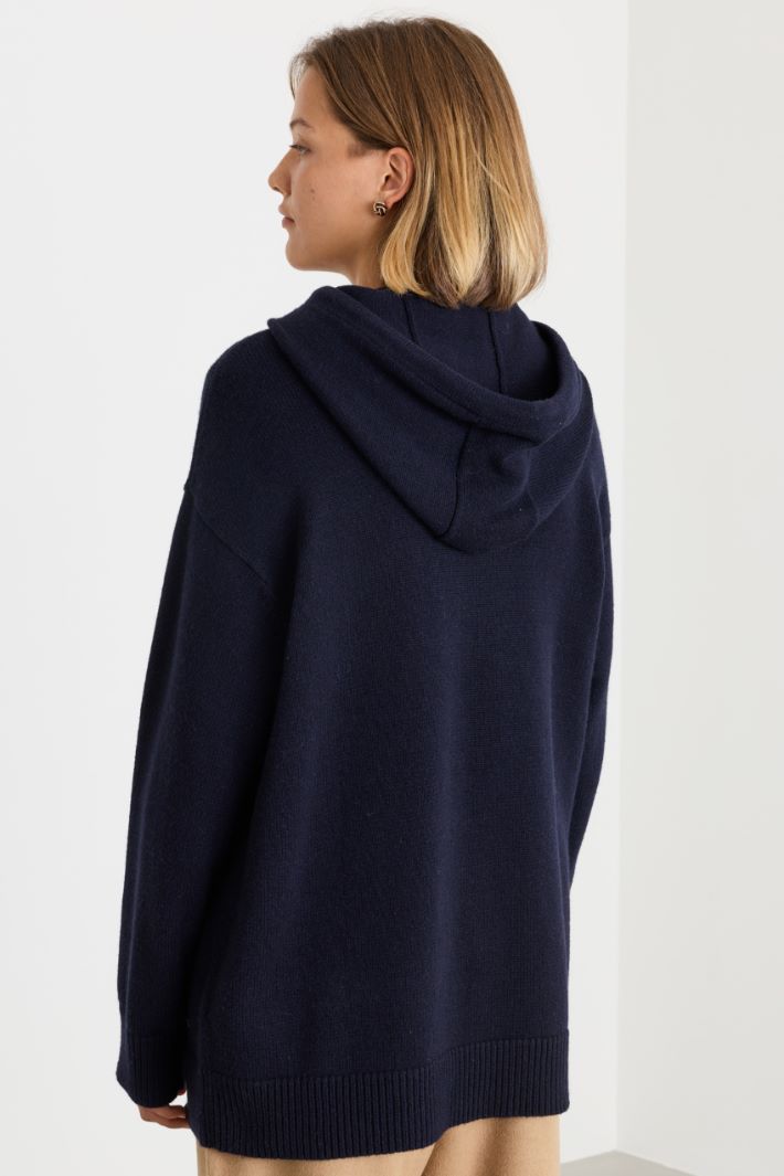 Knitted hoodie - BLUE - Intrend - 4