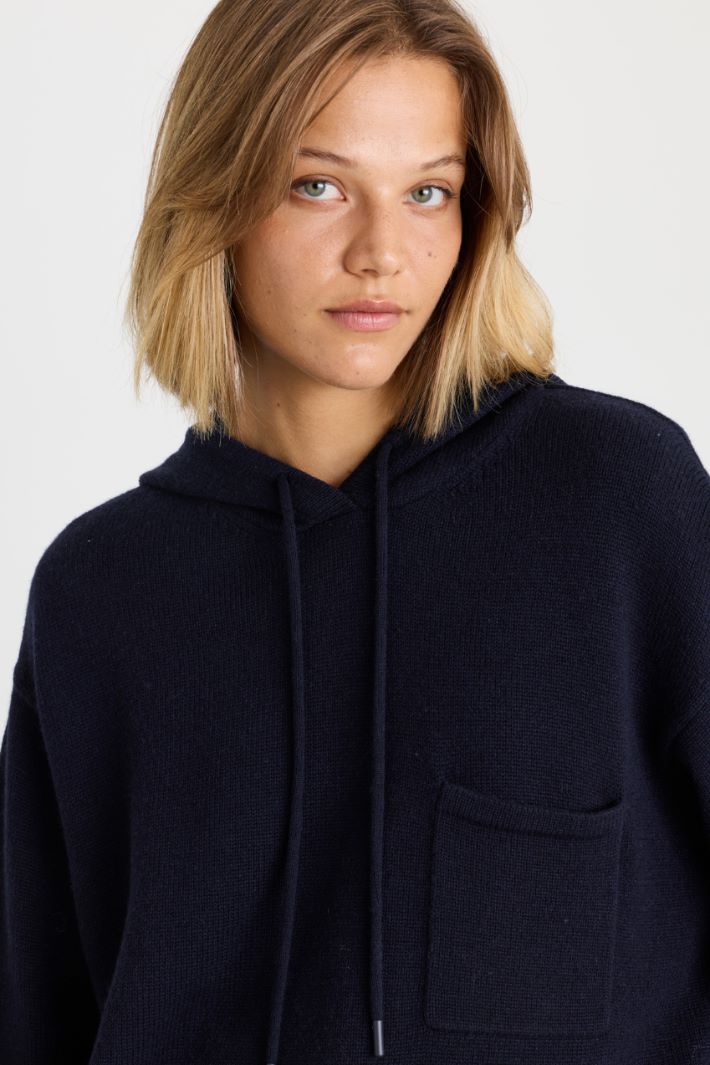 Knitted hoodie - BLUE - Intrend - 3
