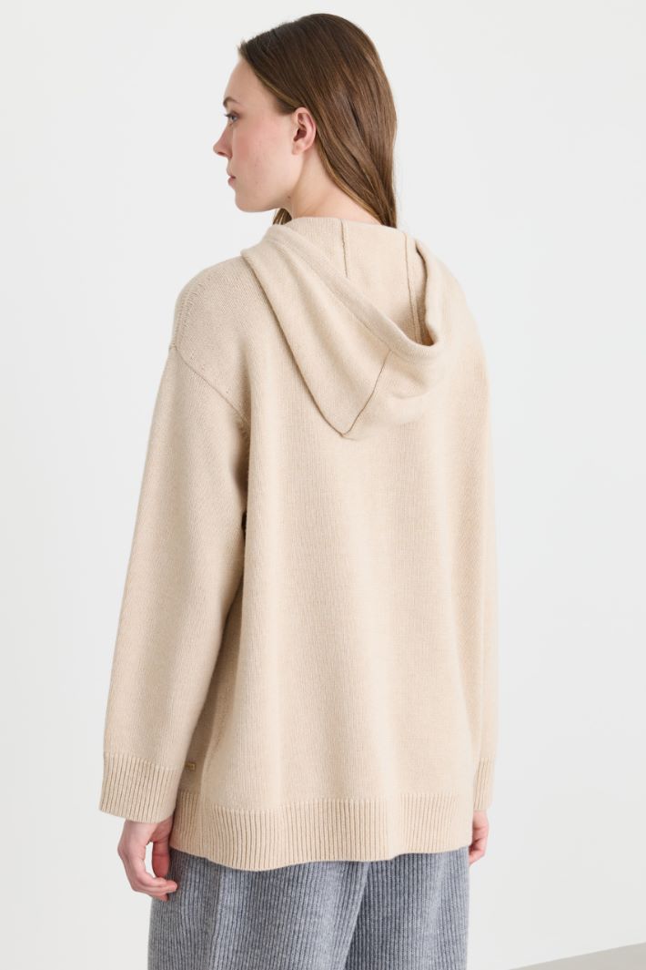 Knitted hoodie - BEIGE - Intrend - 4