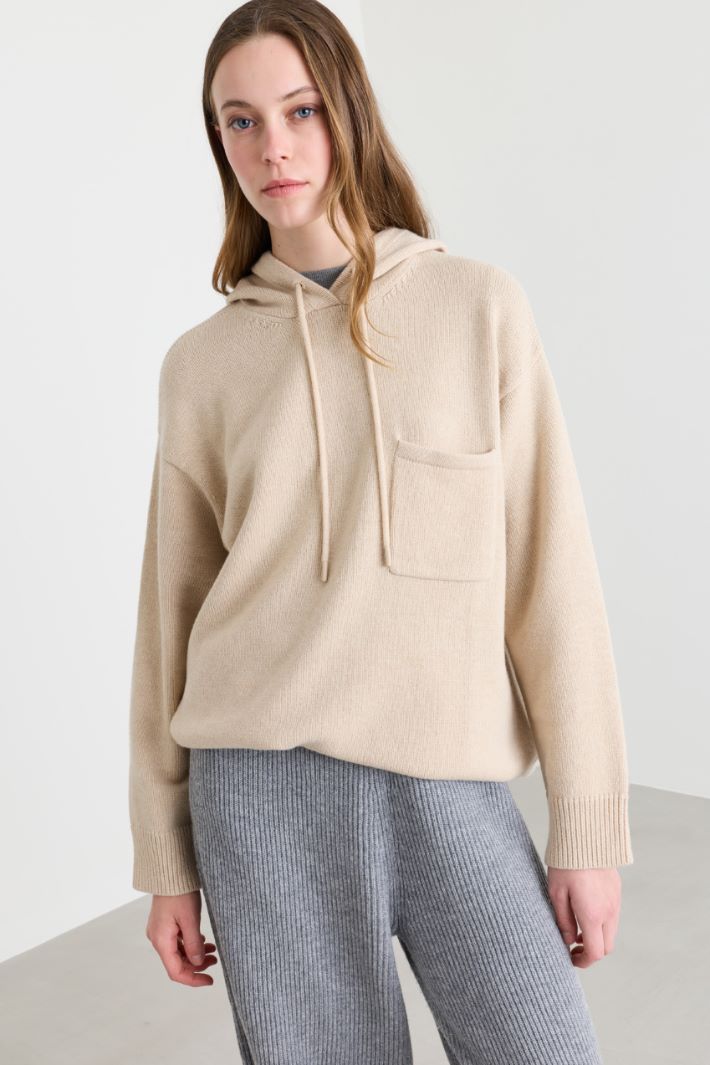 Knitted hoodie - BEIGE - Intrend - 2