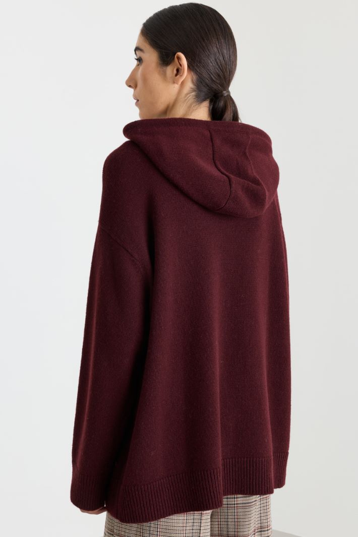 Pull à capuche en laine et cachemire - BORDEAUX - Intrend - 4