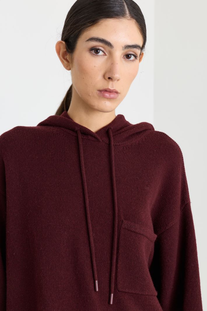 Pull à capuche en laine et cachemire - BORDEAUX - Intrend - 3