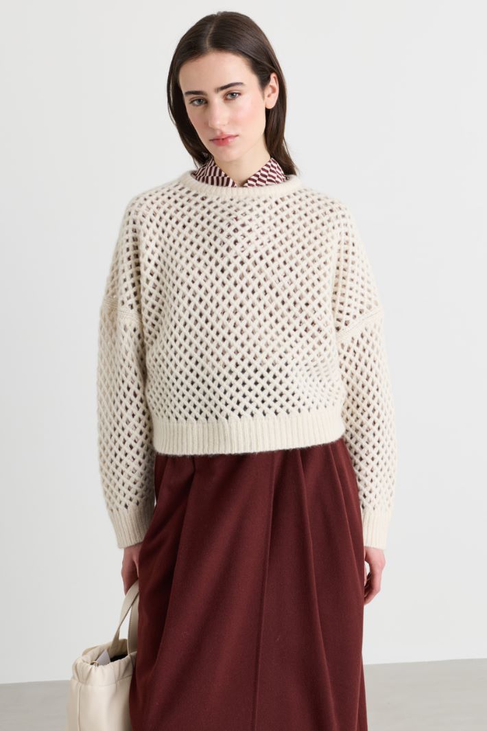 Maglia boxy traforata a rete - BIANCO - Intrend - 2