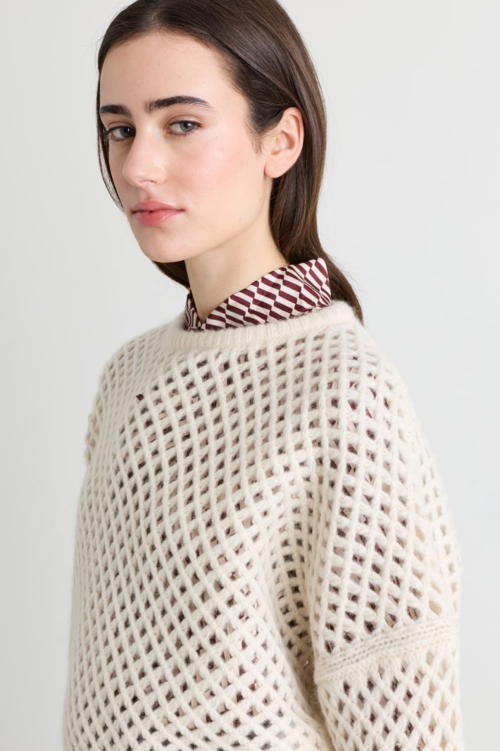 Maglia boxy traforata a rete - BIANCO - Intrend - 3