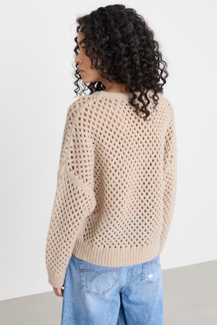 Pull boxy en maille filet - BEIGE - Intrend - 4