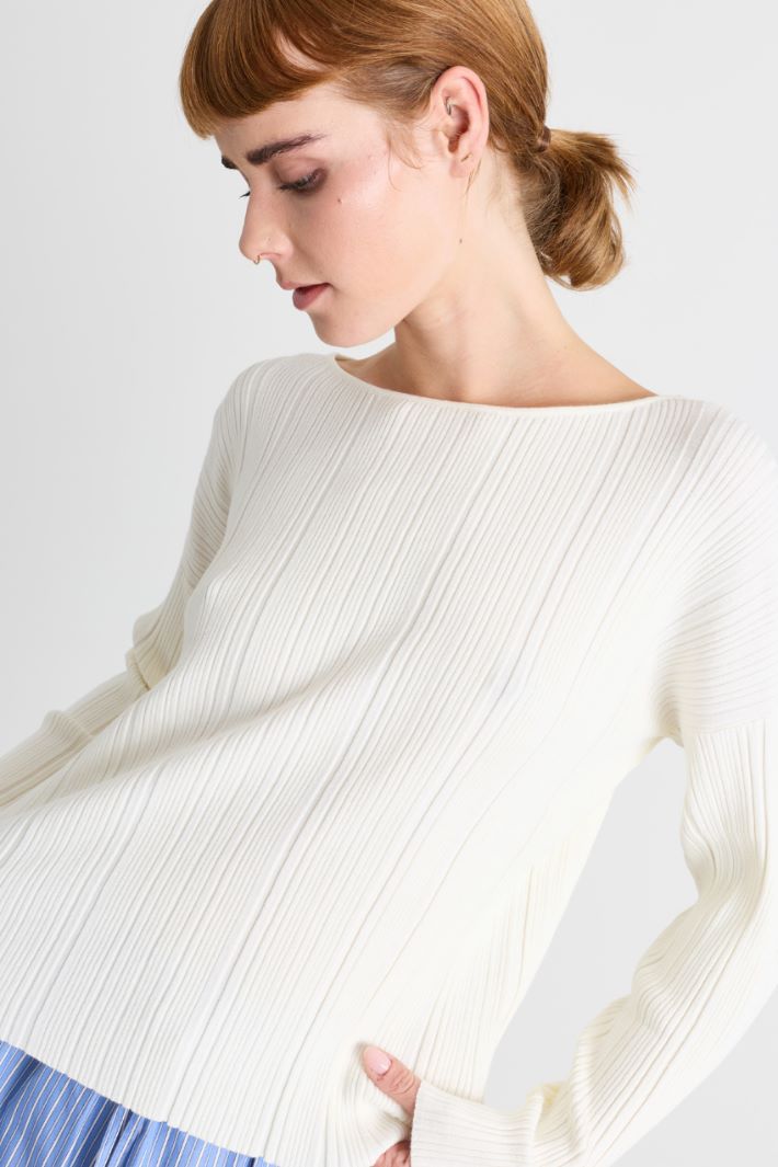 Maglia slim a mix di coste - BIANCO - Intrend - 3