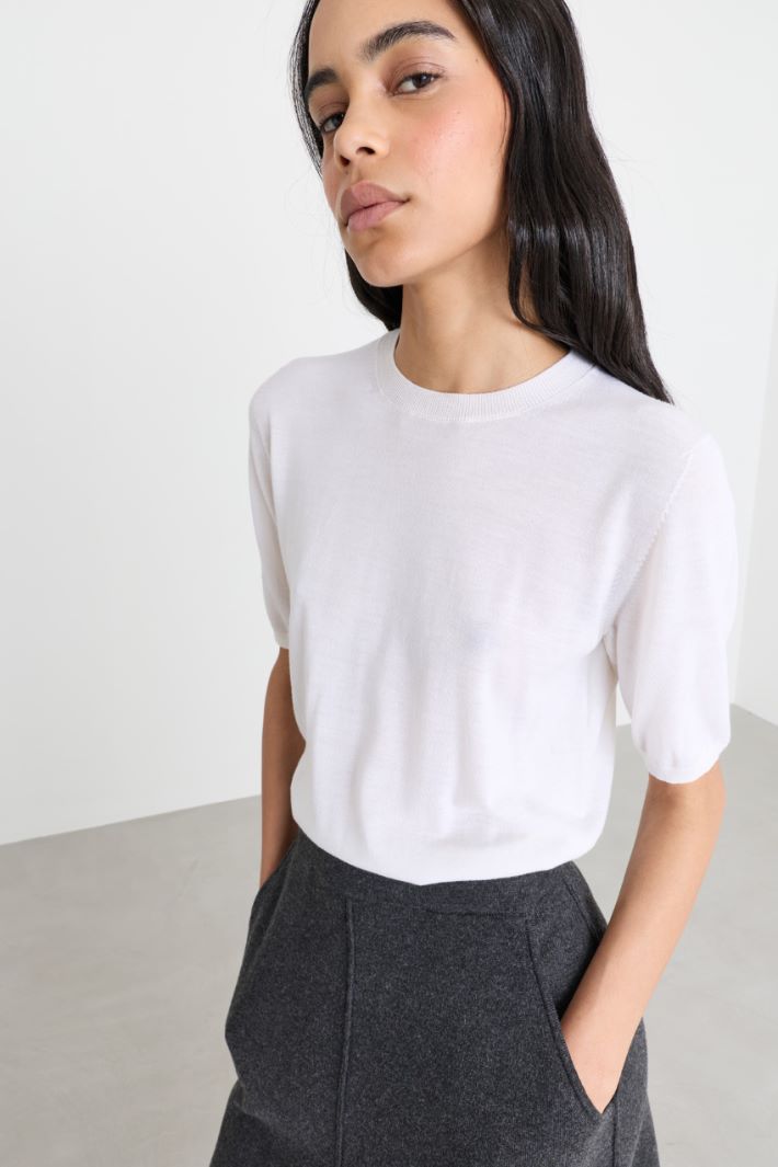 Short-sleeved jumper - WHITE - Intrend - 3