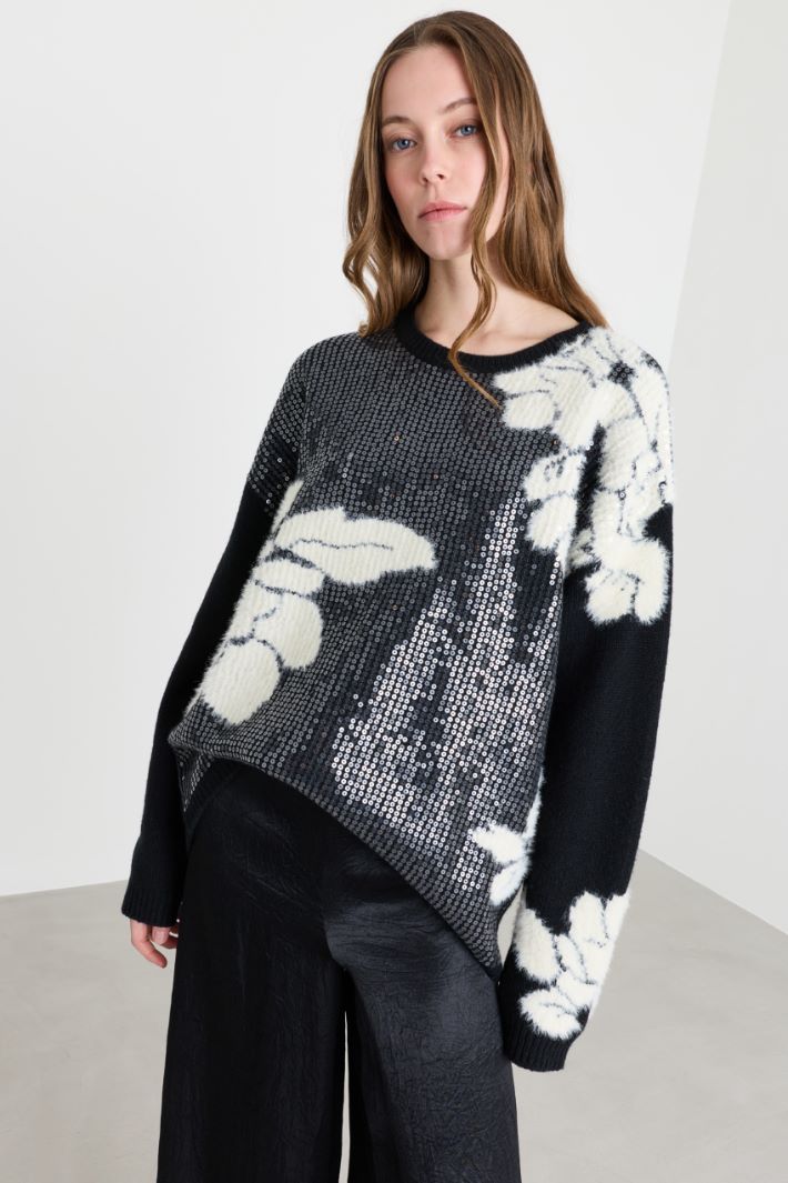 Pull jacquard à sequins - NOIR BLANC - Intrend - 2