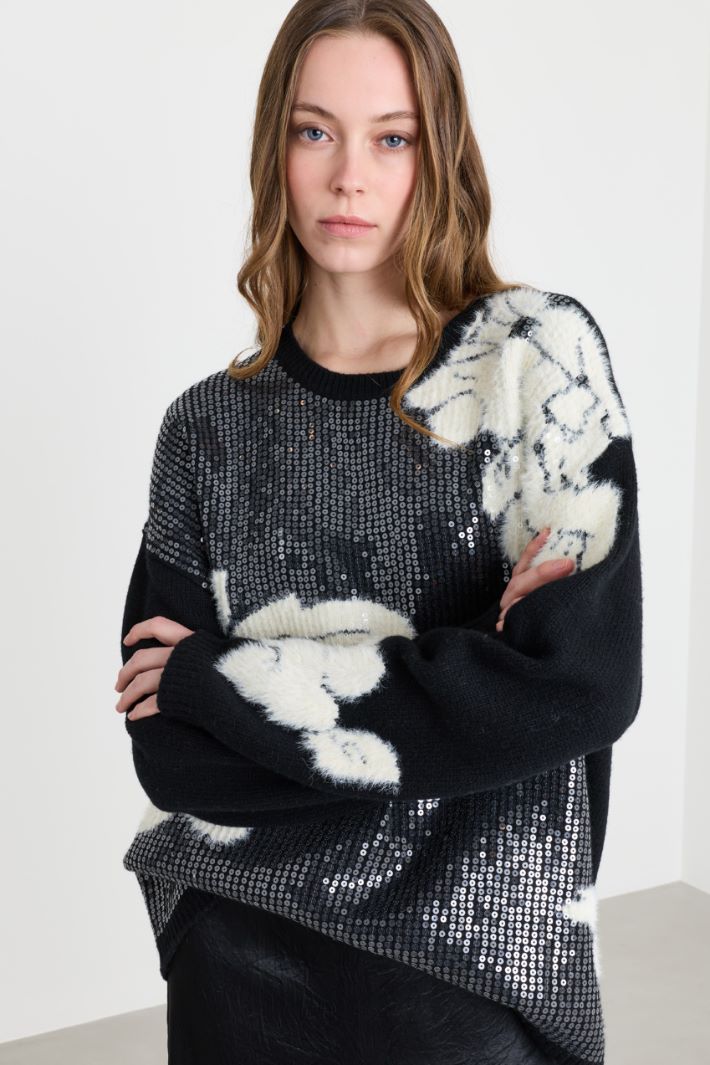 Pull jacquard à sequins - NOIR BLANC - Intrend - 3