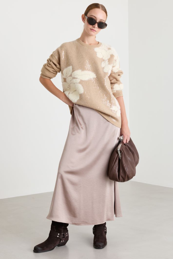 Jacquard jumper with sequins - CAMEL - Intrend
