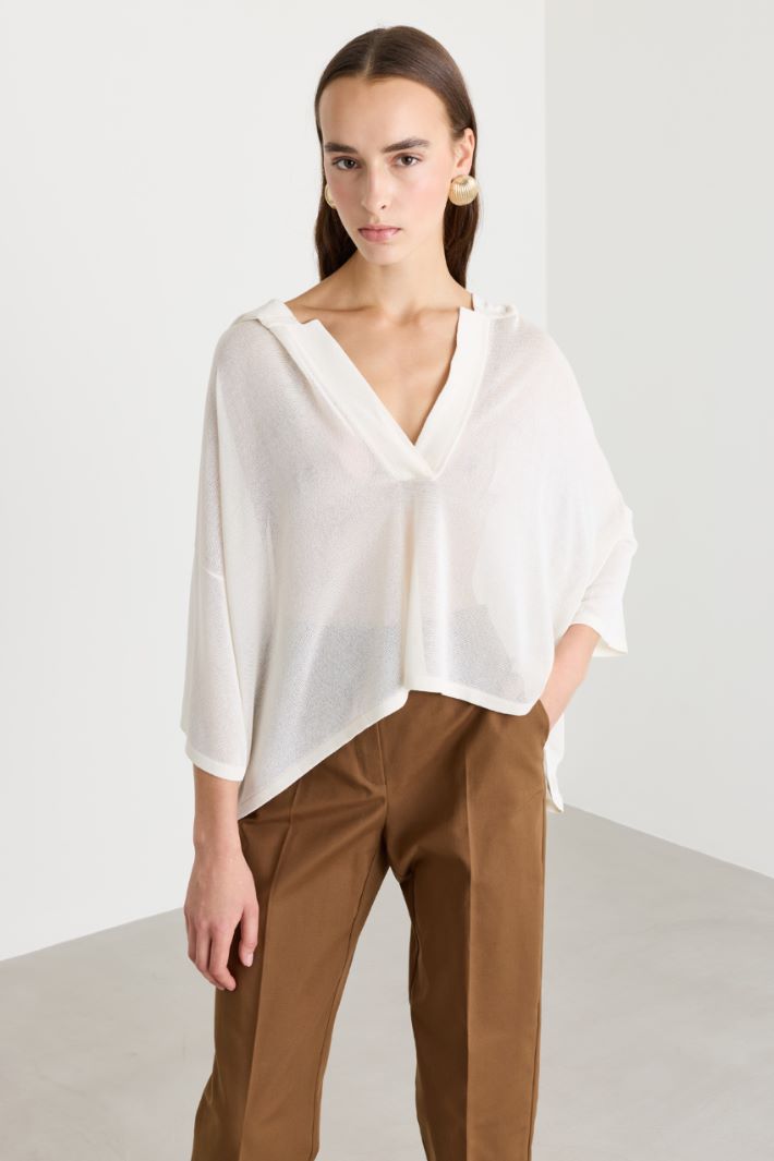 Maglia boxy in cotone e viscosa - BIANCO - Intrend - 2