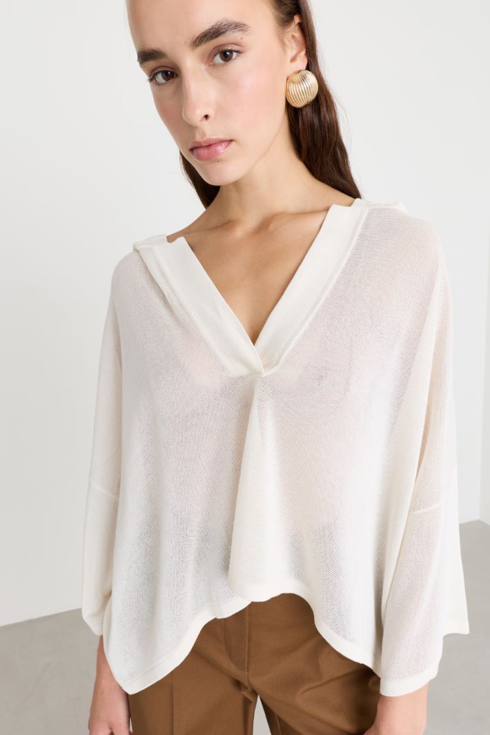 Maglia boxy in cotone e viscosa - BIANCO - Intrend - 3