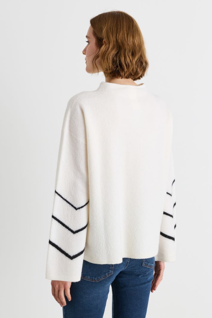 Maglia in pura lana con motivi a intarsio - BIANCO - Intrend - 4